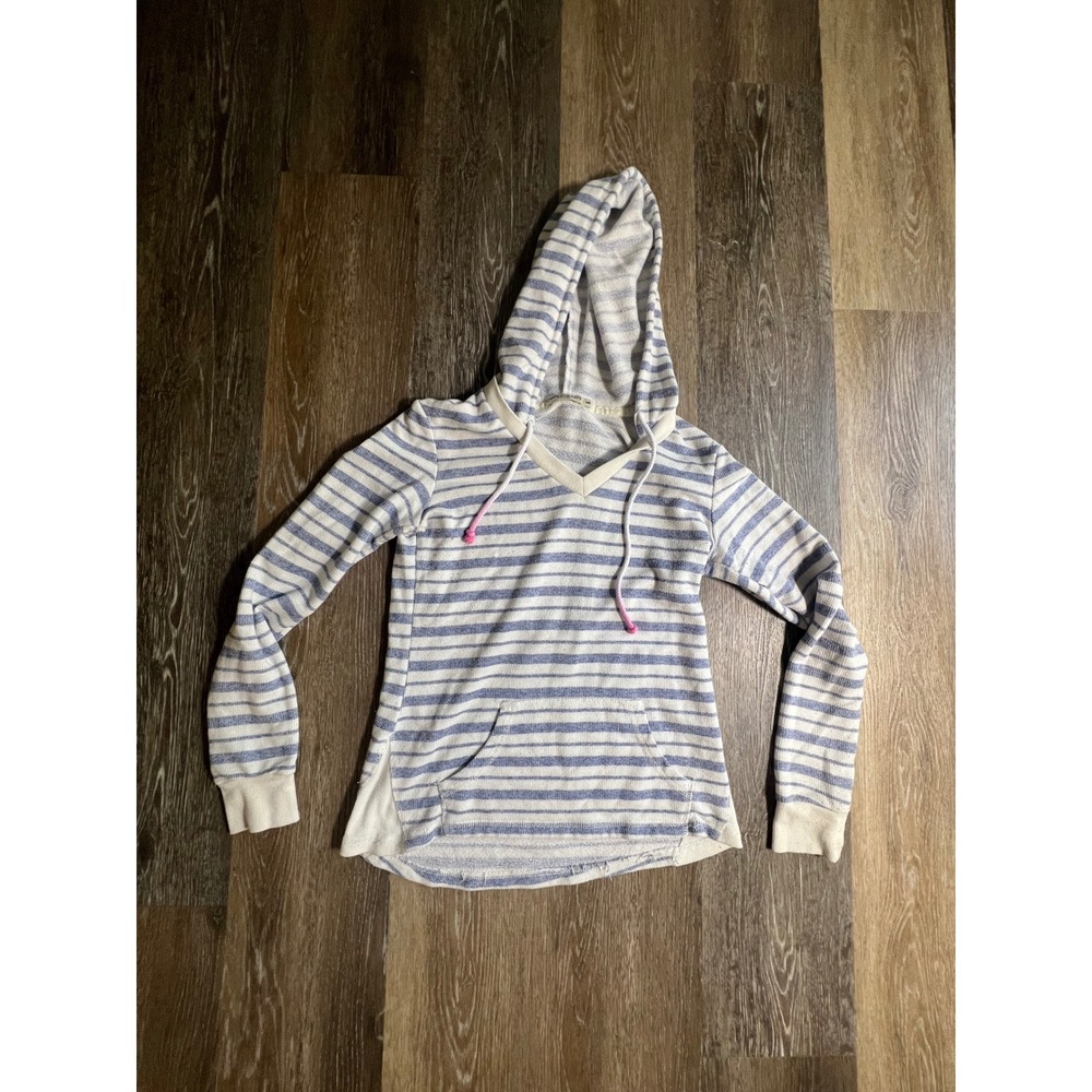Chance‎ or Fate Hoodie Women Small Blue White Excellent Striped V-Neck Pullover